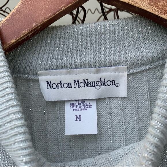 Vintage silver metallic knit short sleeve sweater - Picture 3 of 5